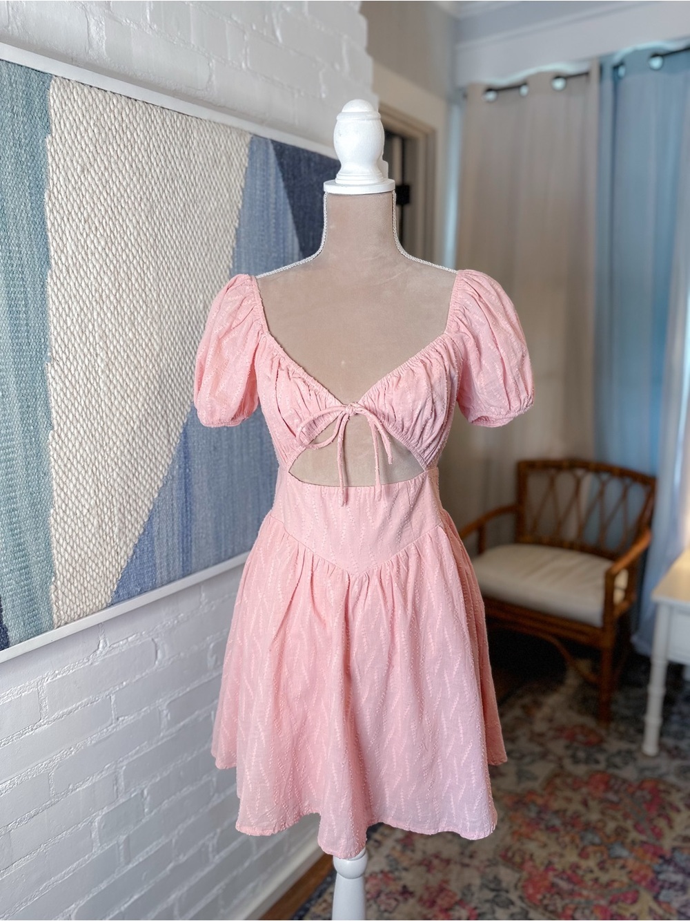 Princess Polly Light Pink Textured Torso Peak-a-boo Dress